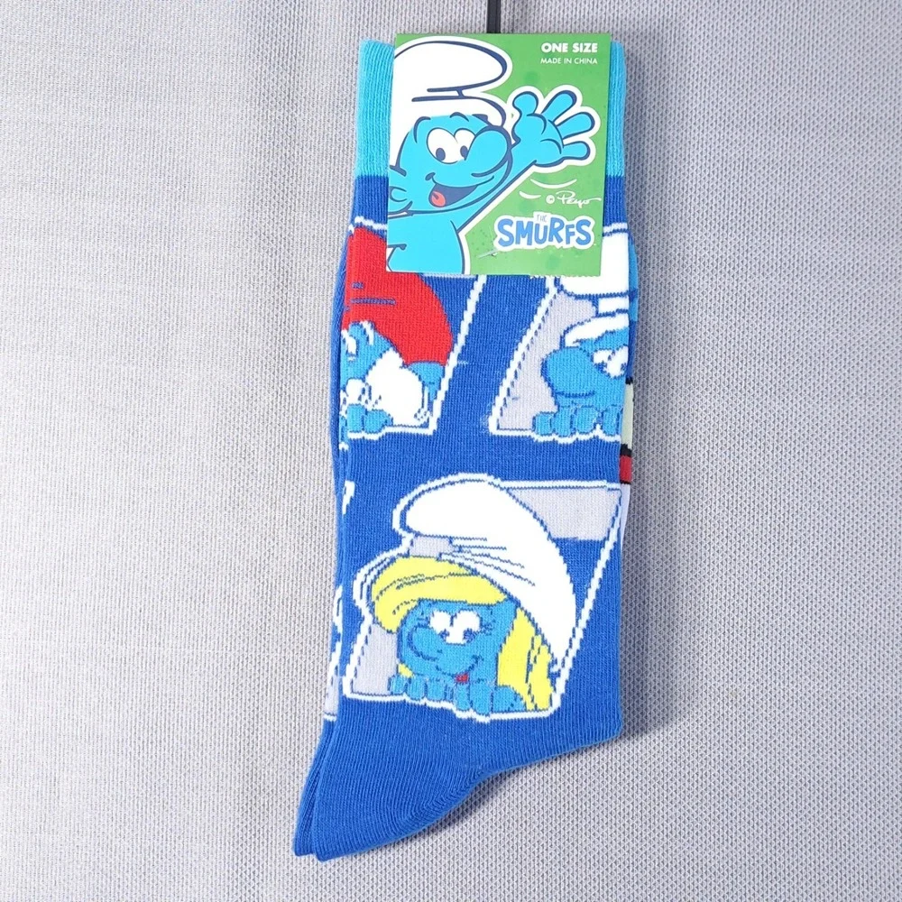 One Pair The Smurfs Unisex One Size Shoe Size 7-12 Novelty Socks Fun Cartoon
